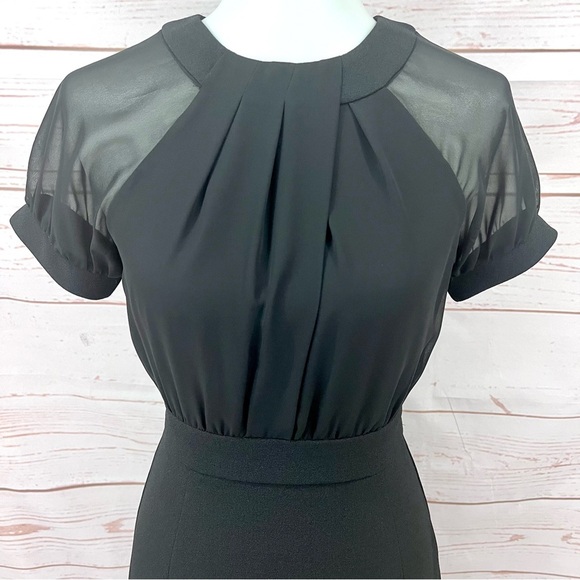 Vince Camuto Sheer Illusion Short Sleeve Crepe Chiffon Sheath Career Dress - Picture 2 of 14